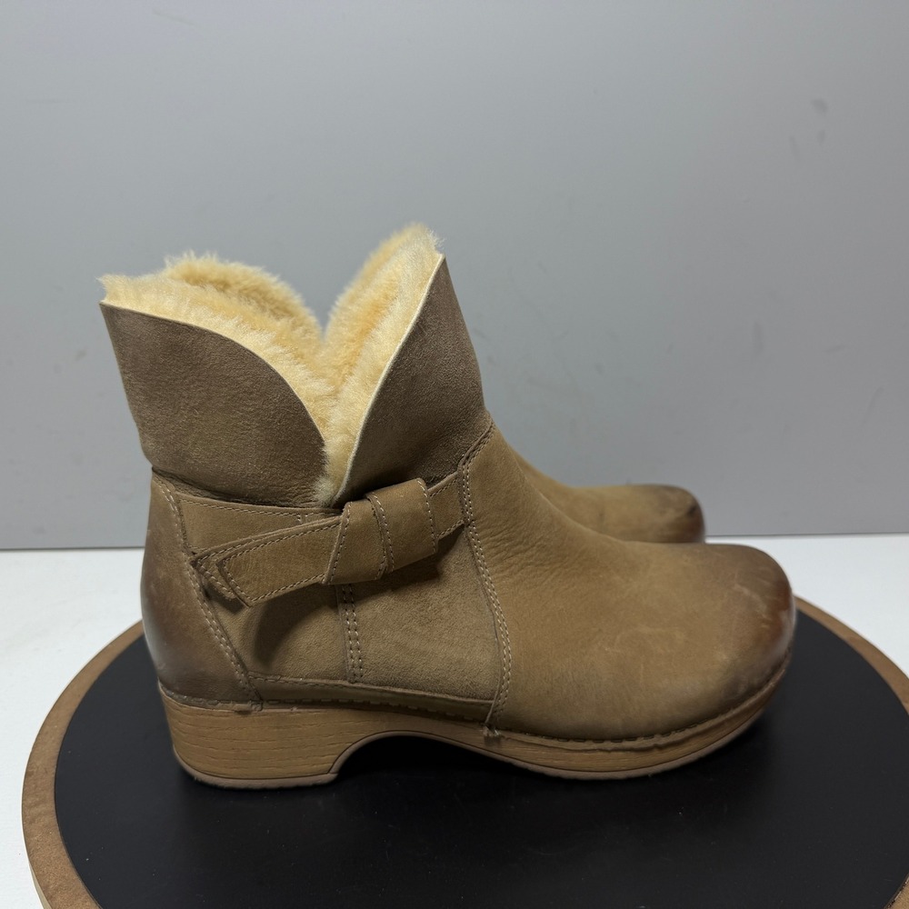 Dansko Shearling Lined Leather Ankle Boots Women Size 40 Tan Brown Booties